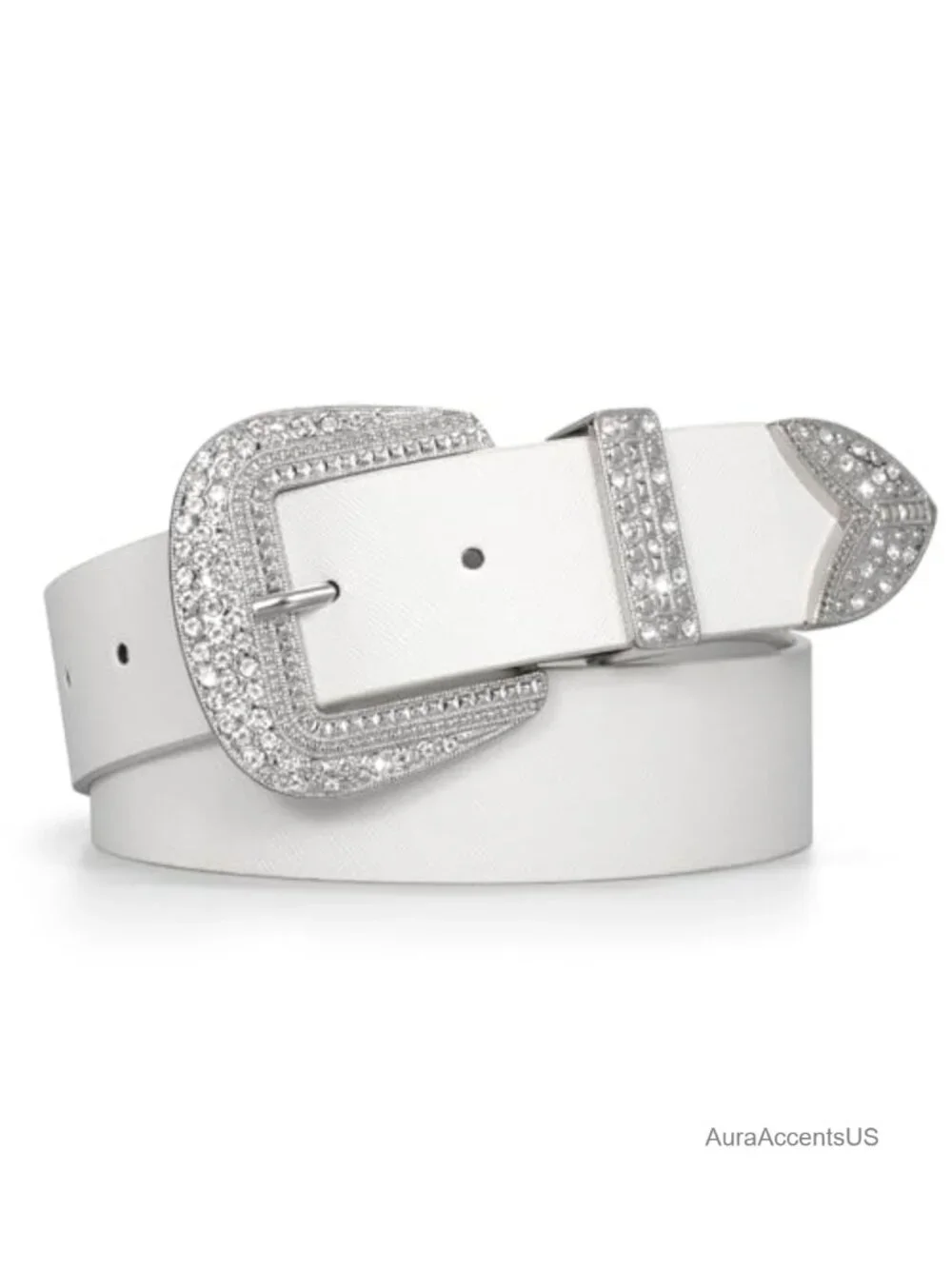Rhinestone Western Belt Adjustable PU Leather Cowgirl Waist Belt with Buckle